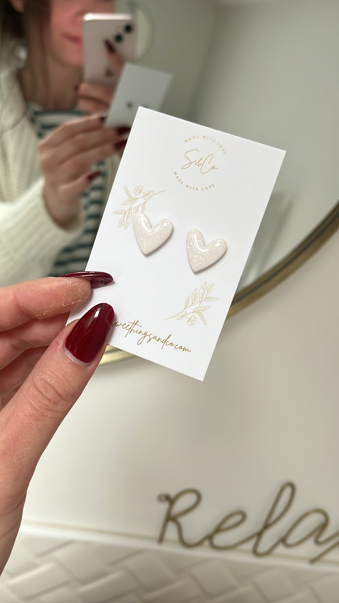 Petites Puces d'oreilles Cœur ♡ Blanc paillettes