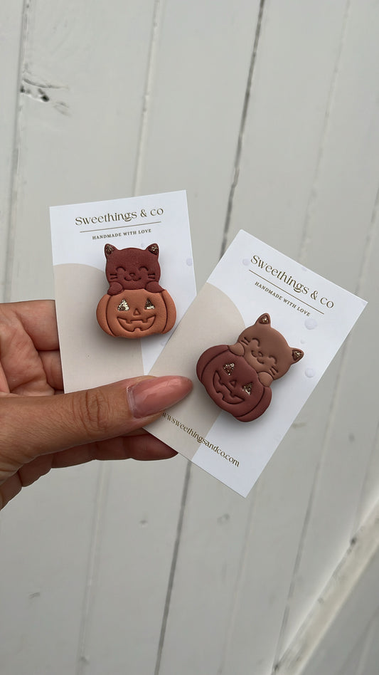 Broche chat citrouille