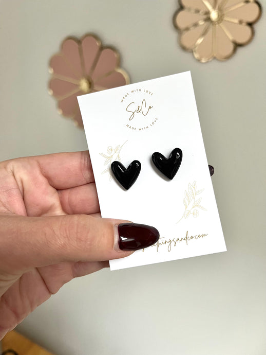 Puces d'oreilles coeur ♡ Noir