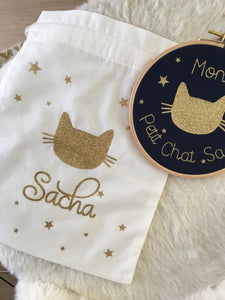 Pochette Prénom Petit Chat ★ Couleurs au choix ♡