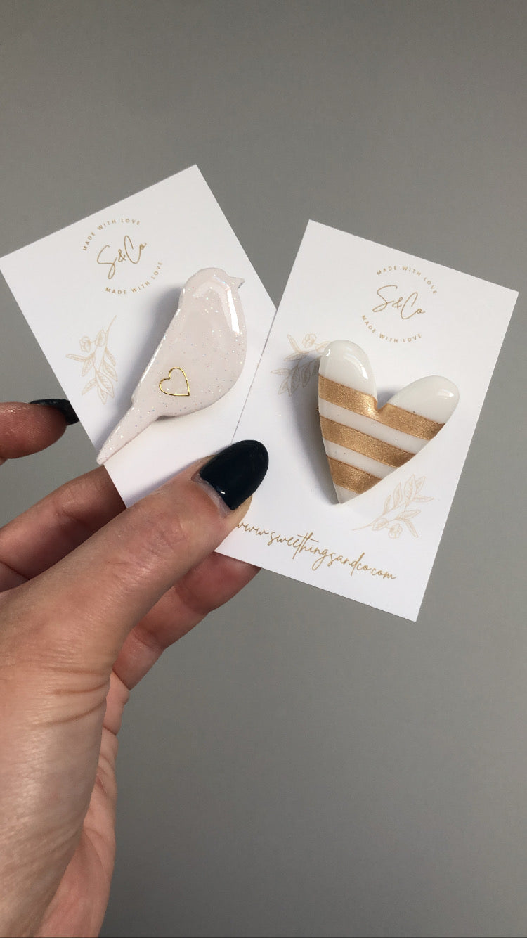 Broches poétiques Oiseau et coeur au choix